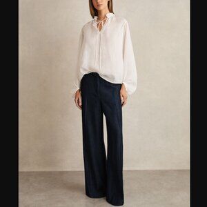 Reiss Denim-Look Wide-Leg Trousers in Dark Blue